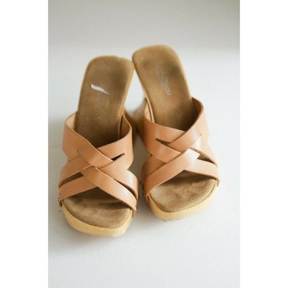 Vintage Y2K Le Chateau Nude Leather Strappy  High Heel  Wedge Sandals SZ8 - Picture 3 of 11